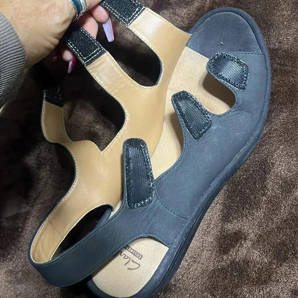 Clarks Reedly Juno Faux Suede‎ Platform Wedge Sandals Black - Picture 6 of 8